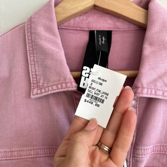 Marc Cain Twill Shirt Denim Shacket Bright Pink Lavender 8 NWT - Picture 8 of 12